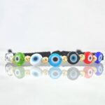 Pulsera Negra Ojo Turco 3mm Bolas Diamantadas 6 Und Oro Amarillo 18K (A.C)