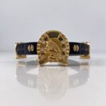 Pulso Herradura Caballo 22.5gr / 20cm / 7.9mm Silicona Negro Circones Blancos Oro Amarillo 18K &