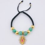Pulsera Negra Dije Virgen Guadalupe 3.85gr / 7mm-3mm Oro Amarillo 18K *