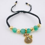 Pulsera Negra Dije Bolsa Dinero 3.8gr / 6mm-3mm Oro Amarillo 18K *