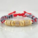 Pulsera Roja Herrajes Cilindros Triple Carril 5.1gr / Oro Amarillo 18K *