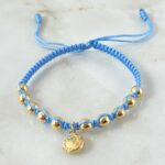 Pulsera Azul Dije Eclipse 1.8gr / 5mm Bolas Lisas 10 Und Oro Amarillo 18K